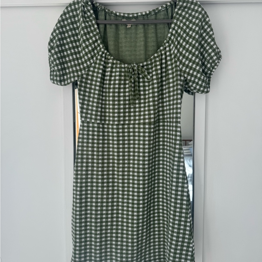 Madewell Olive Checkered Mini Dress